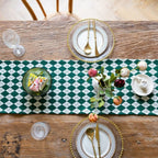 Diamond Checkered Tasseled Microfiber Table Runner
