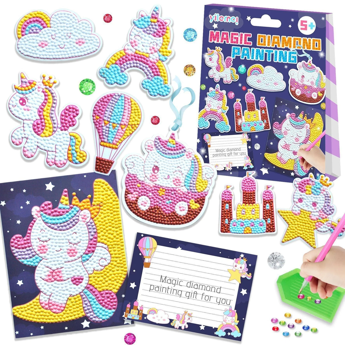 Diamond Painting Kit Kids Pre-Printed Canvas Resin Diamonds & Tool