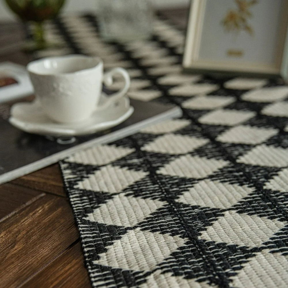 Diamond Stitch Tassel Fringe Microfiber Table Runner (Spot Clean Only)