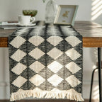 Diamond Stitch Tassel Fringe Microfiber Table Runner (Spot Clean Only)