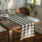 Diamond Stitch Tassel Fringe Microfiber Table Runner (Spot Clean Only)