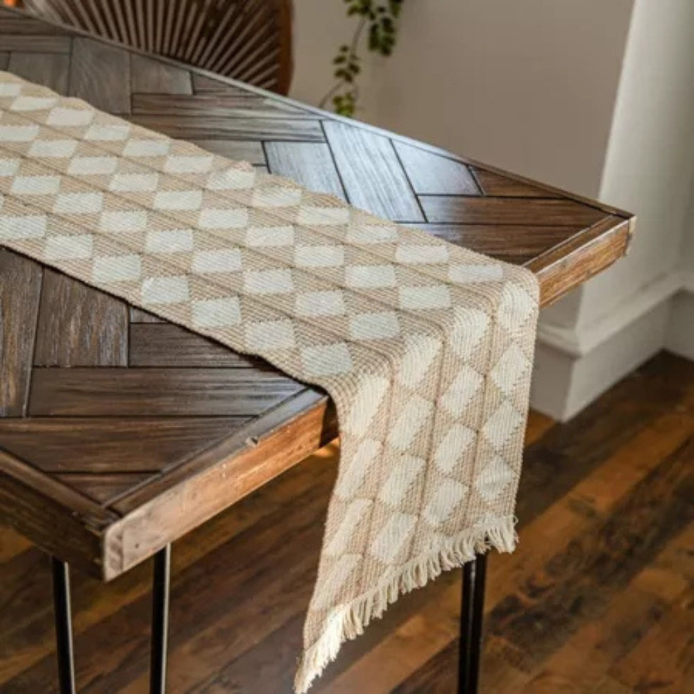 Diamond Stitch Tassel Fringe Microfiber Table Runner (Spot Clean Only)