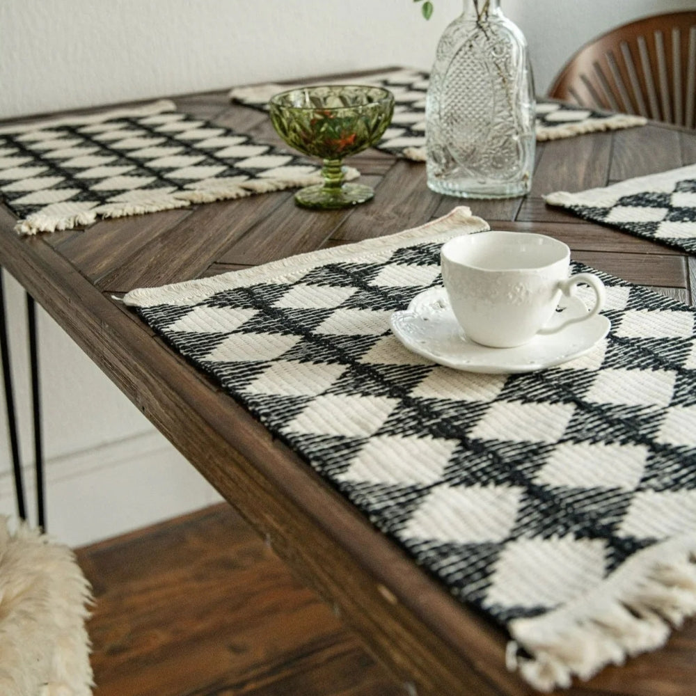 Diamond Stitch Tassel Fringe Microfiber Table Runner (Spot Clean Only)