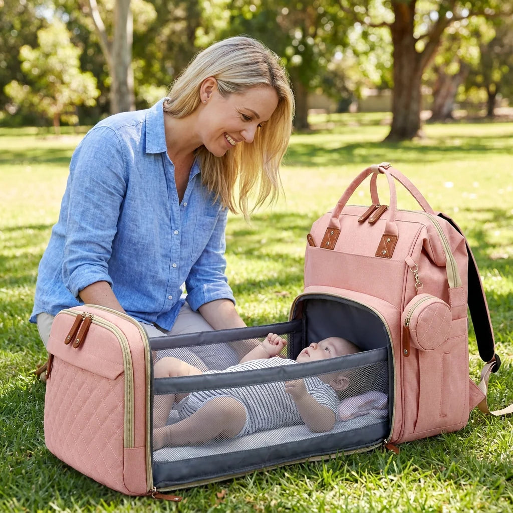 Diaper Backpack Fold-Out Bed & Changing Pad