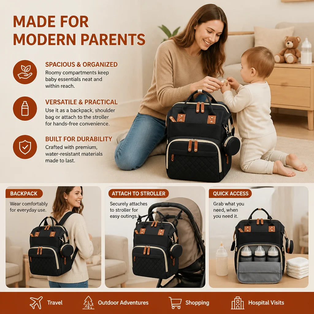 Diaper Backpack Fold-Out Bed & Changing Pad