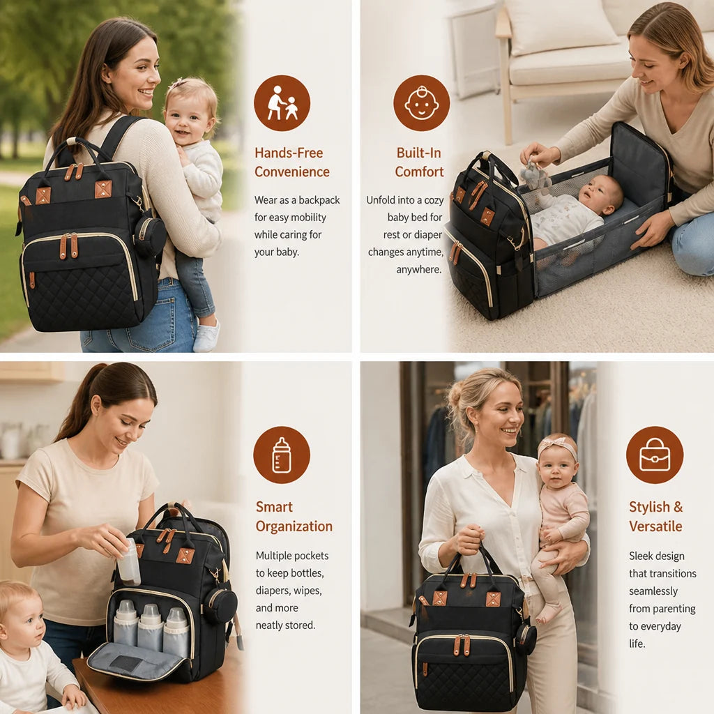 Diaper Backpack Fold-Out Bed & Changing Pad