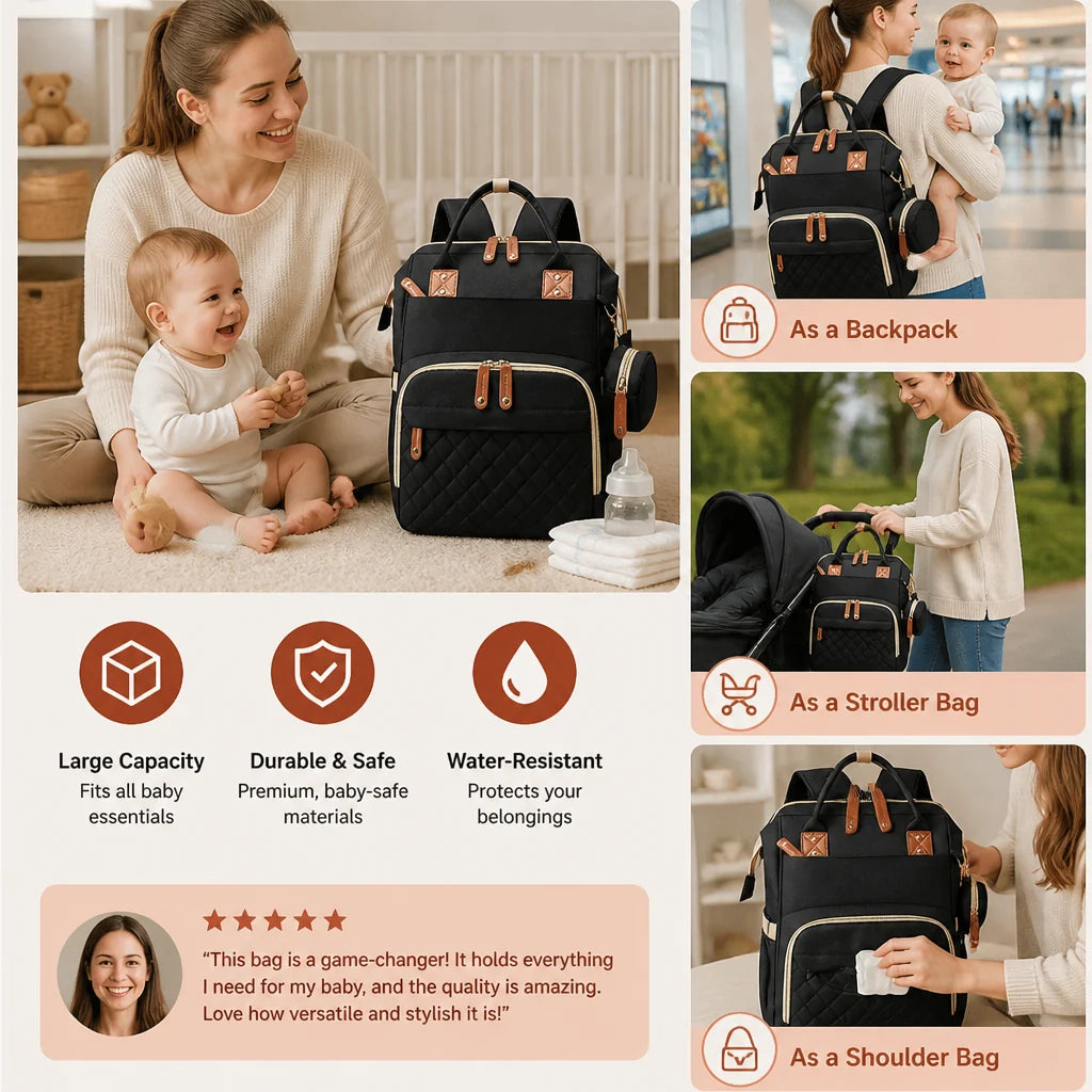 Diaper Backpack Fold-Out Bed & Changing Pad