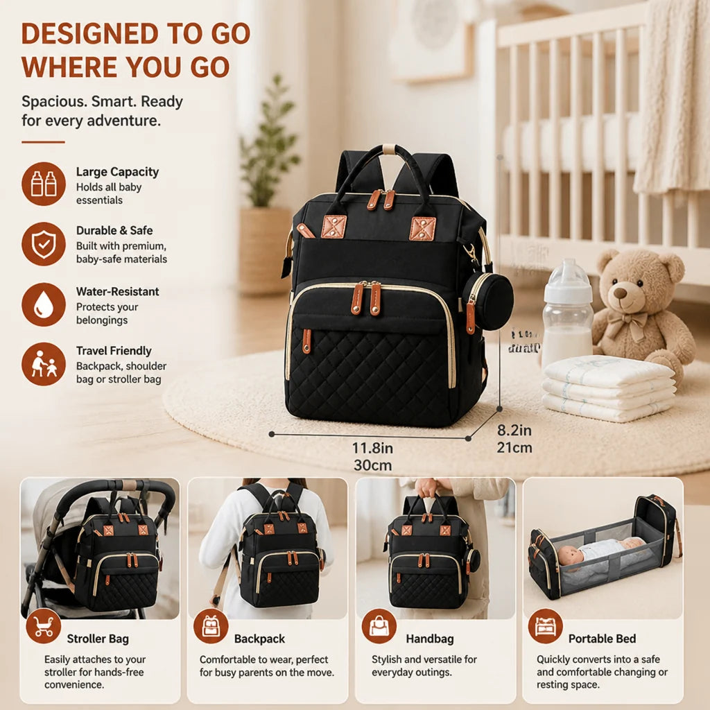 Diaper Backpack Fold-Out Bed & Changing Pad