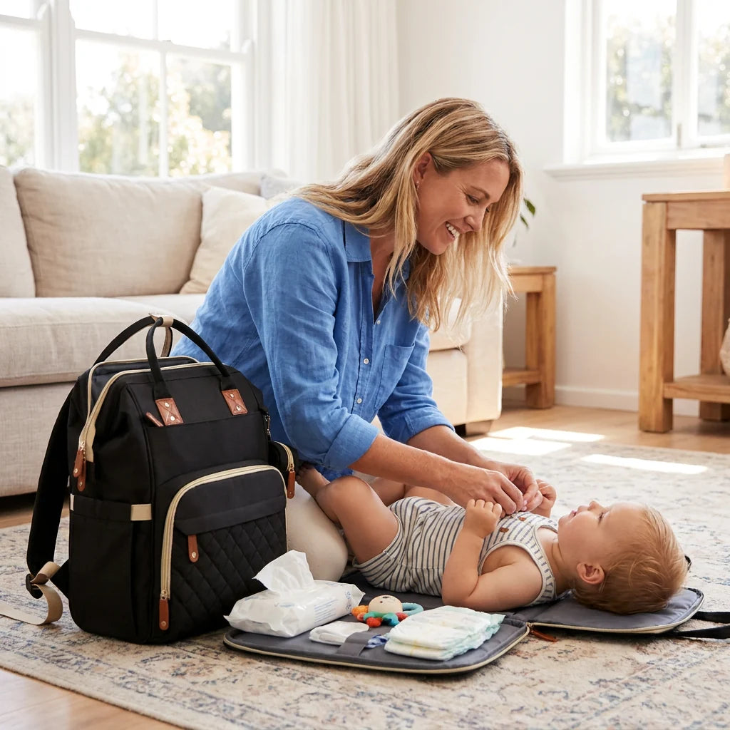 Diaper Backpack Fold-Out Bed & Changing Pad