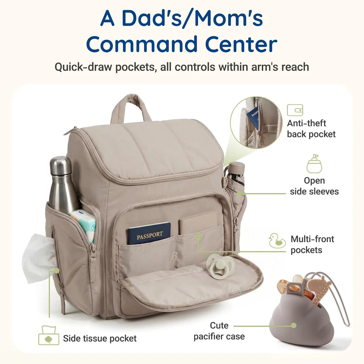 Diaper Backpack Insulated Bottle Pockets & Divided Interior