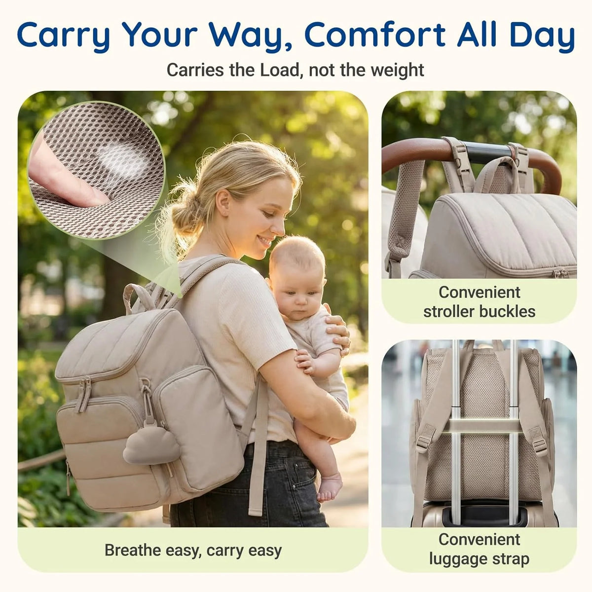 Diaper Backpack Insulated Bottle Pockets & Divided Interior
