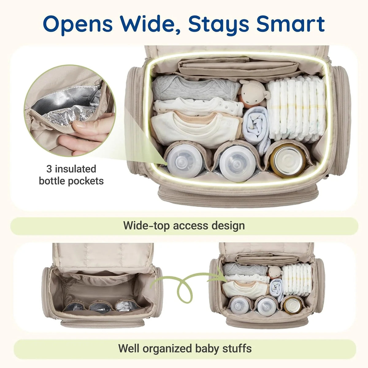 Diaper Backpack Insulated Bottle Pockets & Stroller Loops
