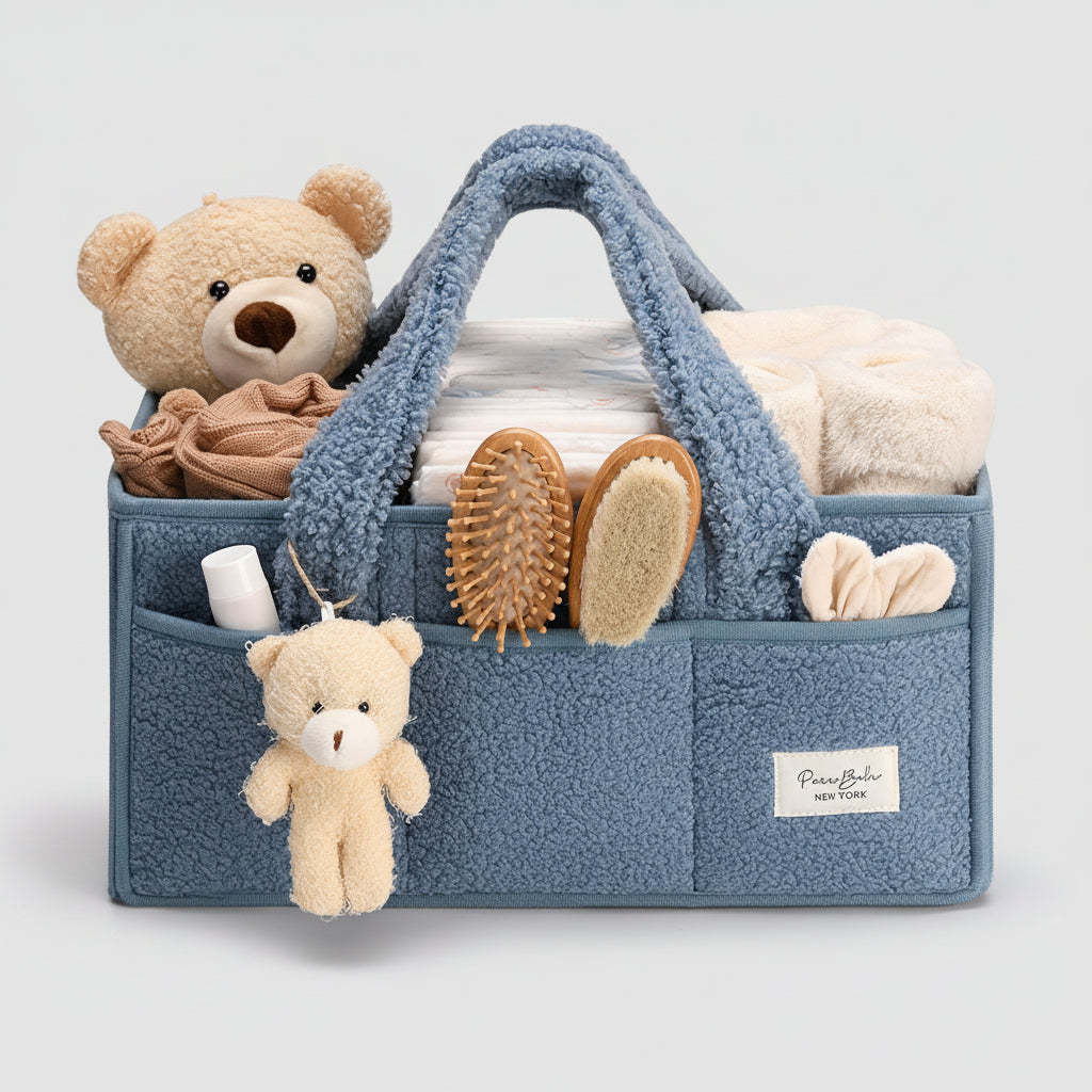 Diaper Caddy Organizer Plush Sherpa Adjustable Dividers
