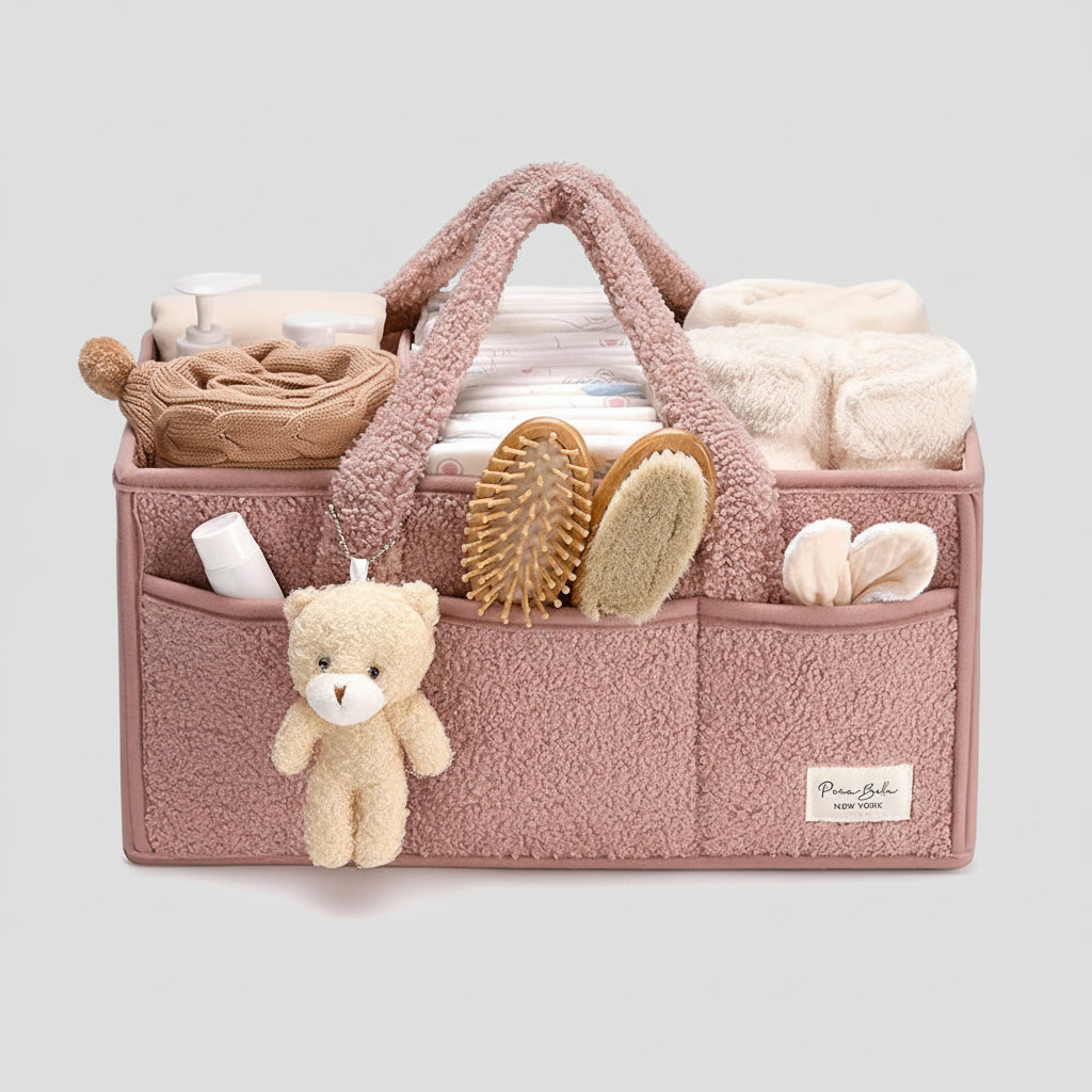 Diaper Caddy Organizer Plush Sherpa Adjustable Dividers