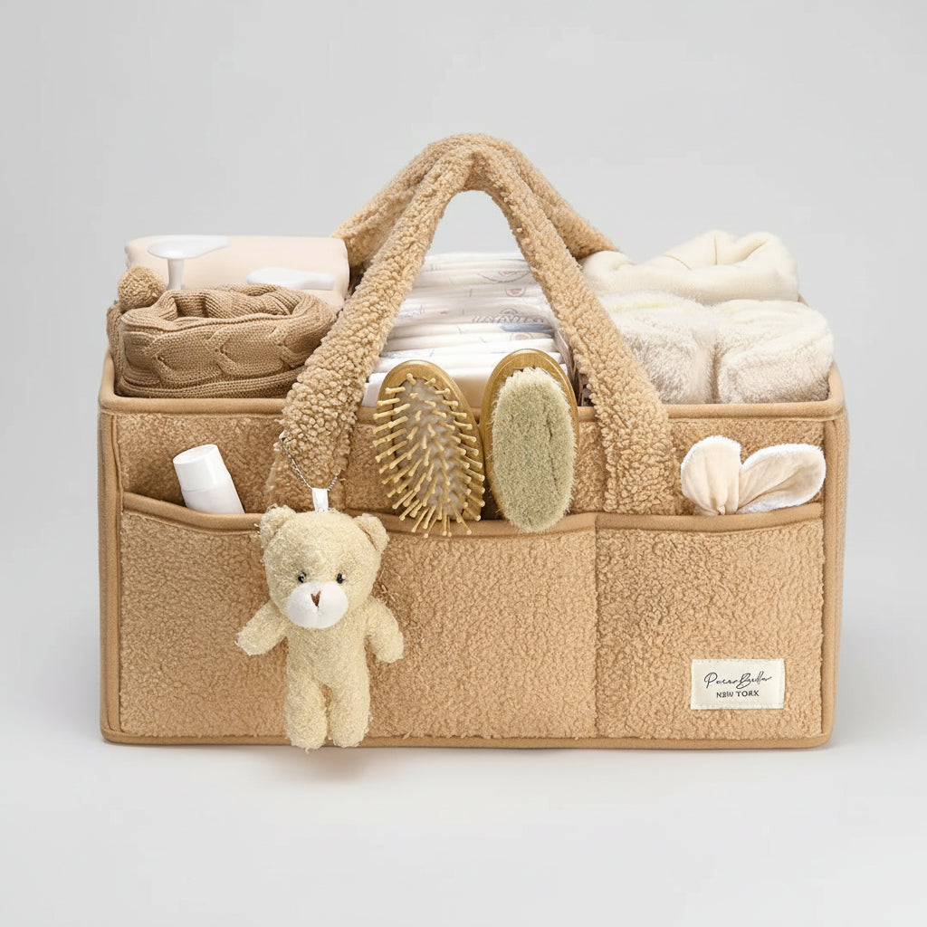 Diaper Caddy Organizer Plush Sherpa Adjustable Dividers