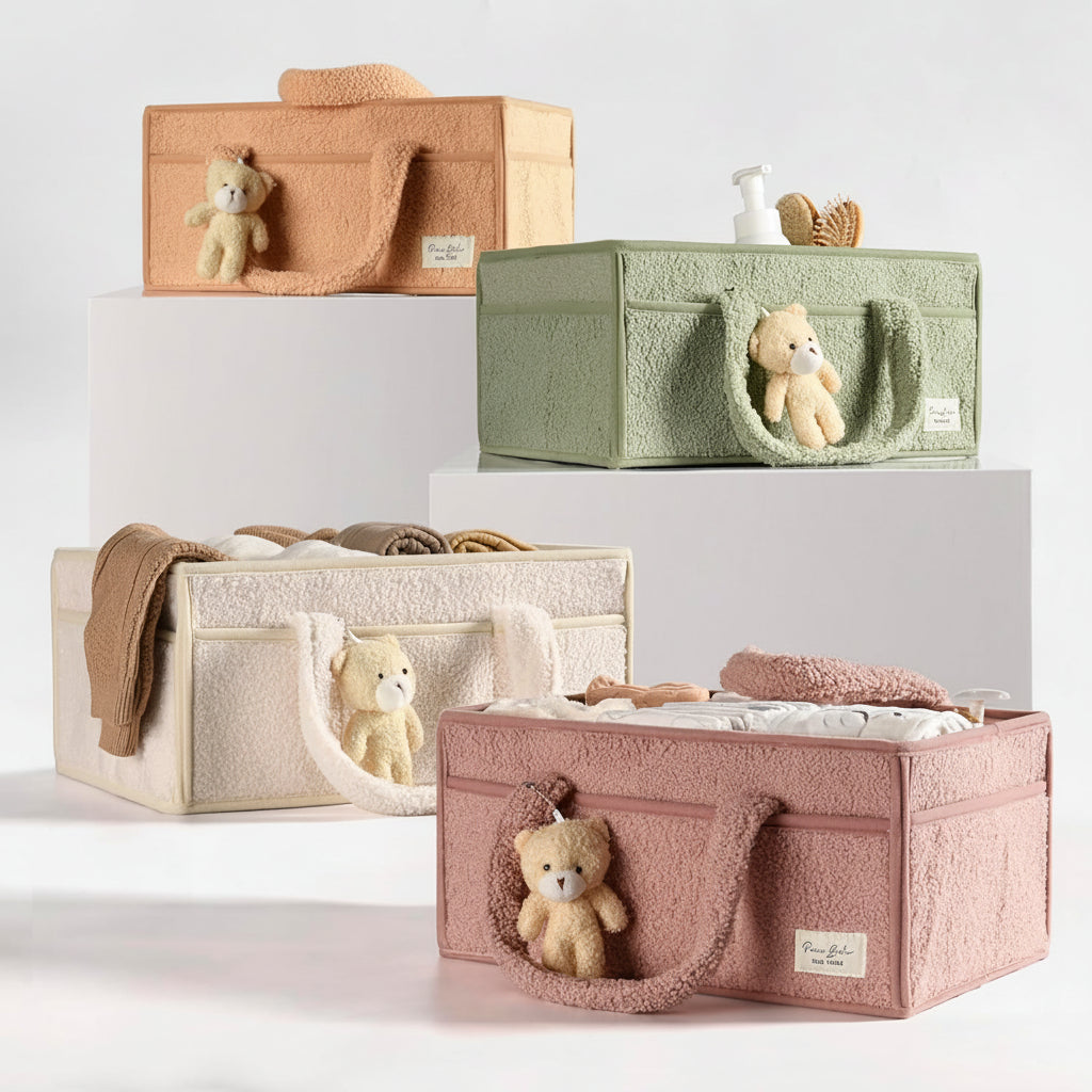 Diaper Caddy Organizer Plush Sherpa Adjustable Dividers