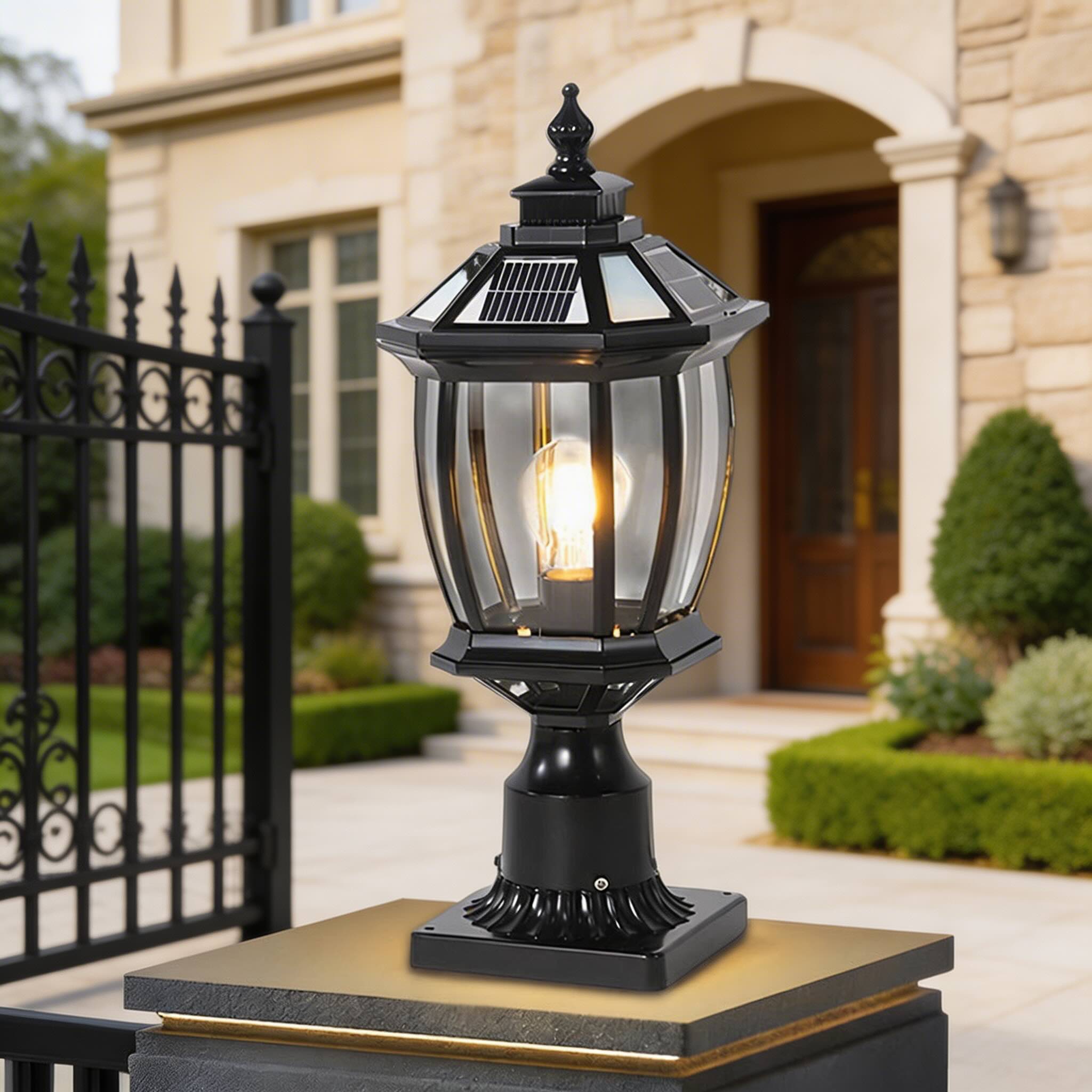 Die-Cast Aluminum Octagonal Solar & Hardwired Outdoor Pillar Light