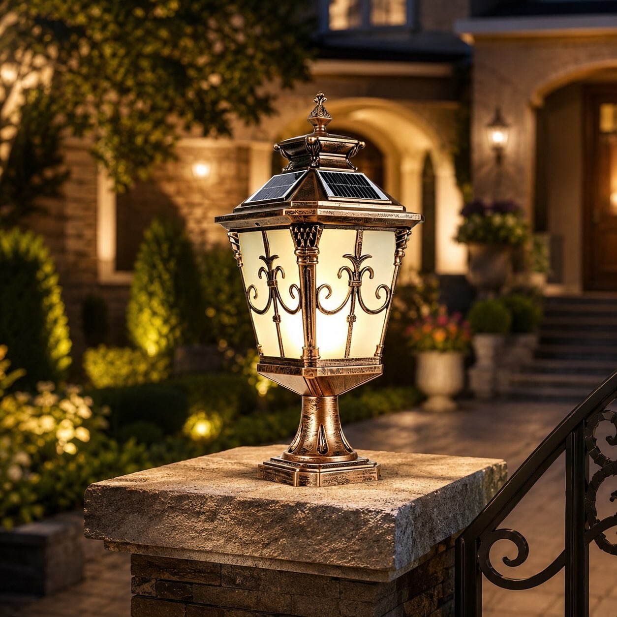 Die-Cast Aluminum Victorian Solar & Hardwired Fence Post Light