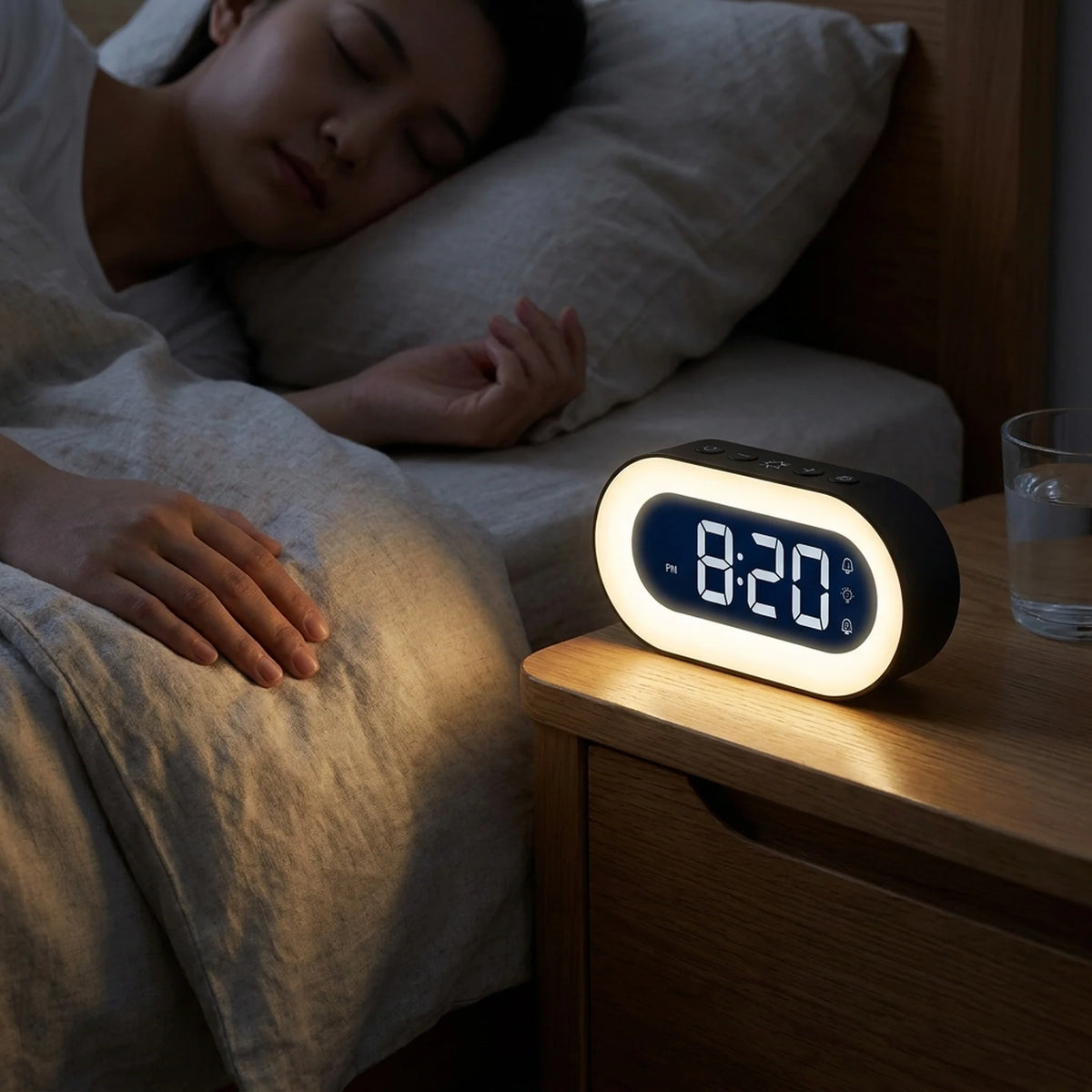 Digital Alarm Clock 5.7-Inch LED Dimmable Warm Night Light