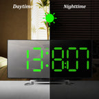 Digital Alarm Clock Curved LED Mirror Auto Dimming