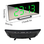 Digital Alarm Clock Curved LED Mirror Auto Dimming