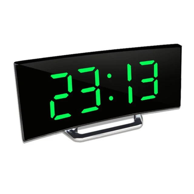 Digital Alarm Clock Curved LED Mirror Auto Dimming