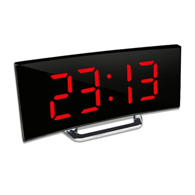 Digital Alarm Clock Curved LED Mirror Auto Dimming