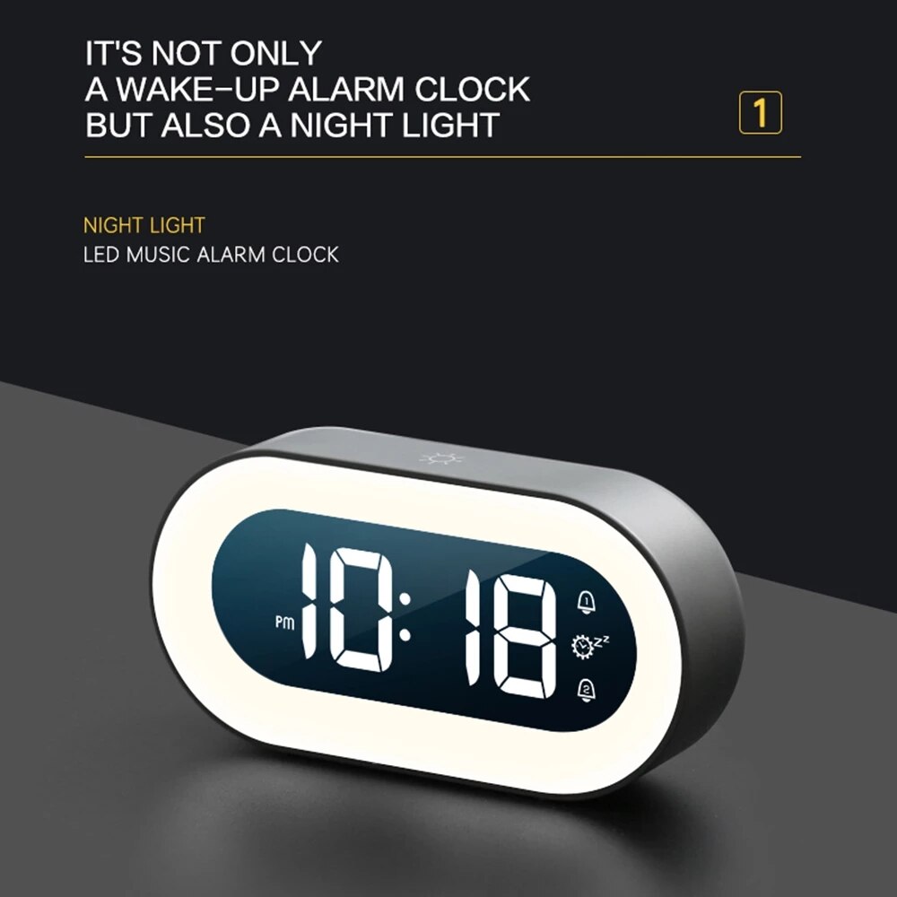 Digital Alarm Clock Dimmable Night Light & Soothing Sounds