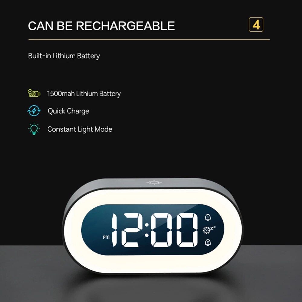 Digital Alarm Clock Dimmable Night Light & Soothing Sounds
