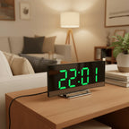 Digital Alarm Clock Large LED Display Silent Operation Mirror Gloss Finish