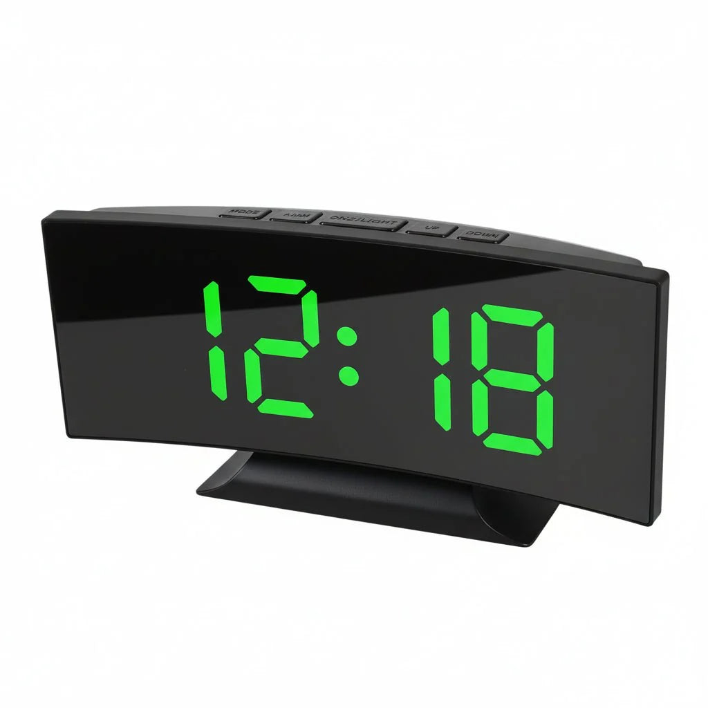 Digital Alarm Clock Large LED Display Silent Operation Mirror Gloss Finish