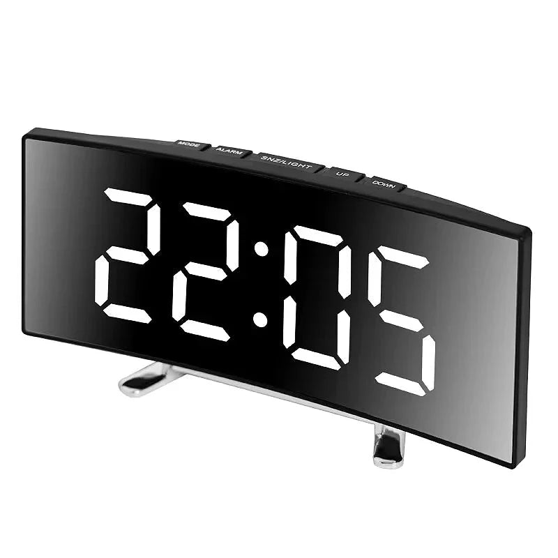 Digital Alarm Clock Large LED Display Silent Operation Mirror Gloss Finish