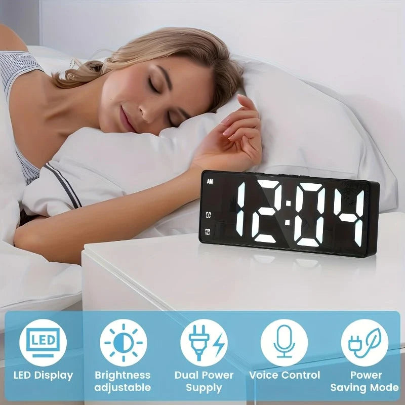 Digital Alarm Clock Large Multicolor LED Display Auto-Dimming