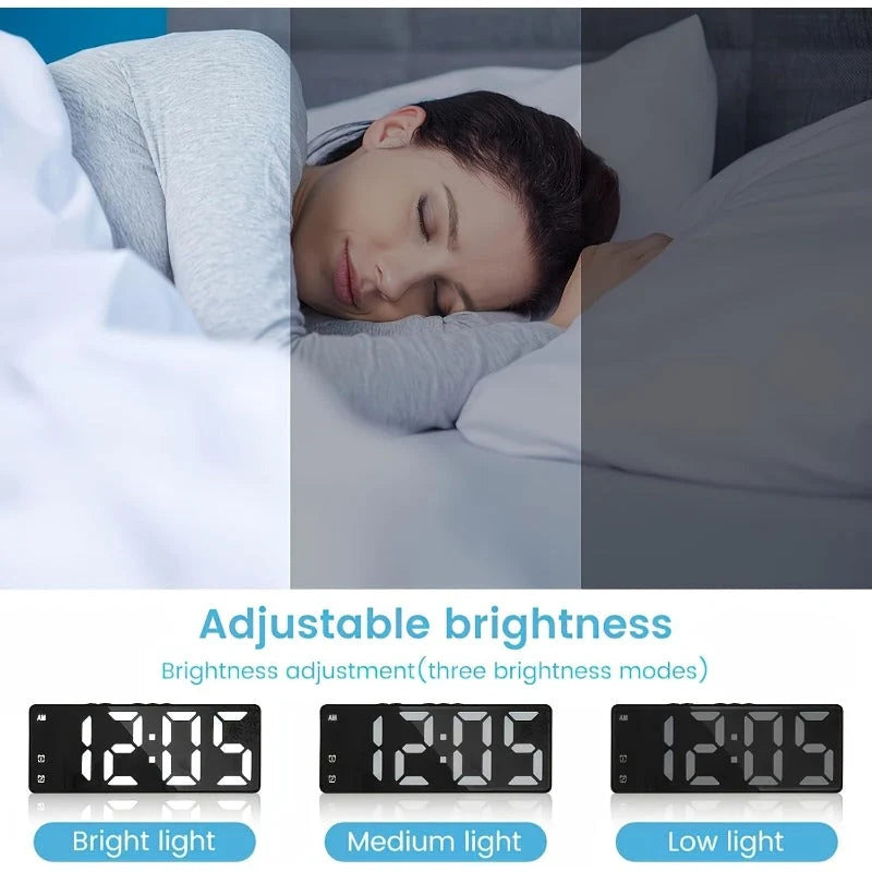 Digital Alarm Clock Large Multicolor LED Display Auto-Dimming