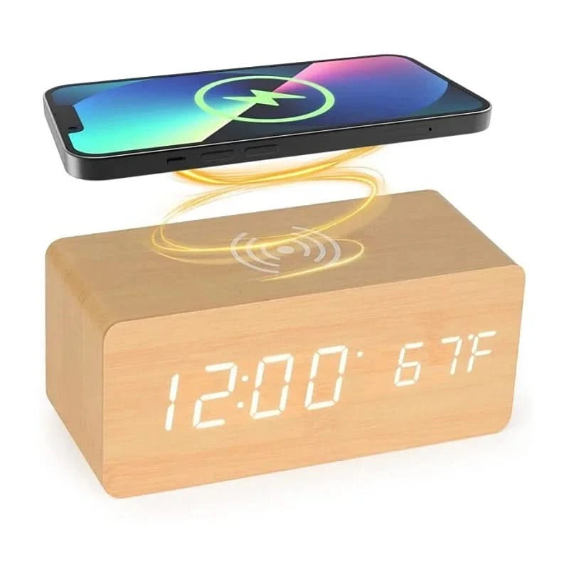 Digital Alarm Clock Wireless Charging Sound Activated Night Mode