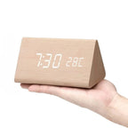 Digital Alarm Clock Wood Grain LED Time & Temperature