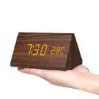 Digital Alarm Clock Wood Grain LED Time & Temperature