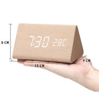 Digital Alarm Clock Wood Grain LED Time & Temperature