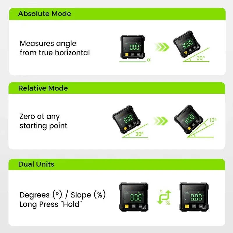 Digital Angle Finder 0.2° Accuracy Quad-Side Magnetic LED