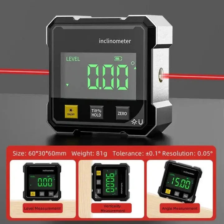 Digital Angle Meter Laser Line Magnetic Base USB Rechargeable