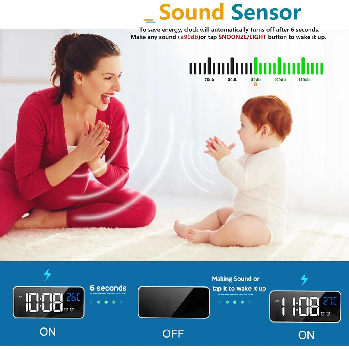 Digital Calendar Clock 11.5-Inch LED Remote & 19 Reminders