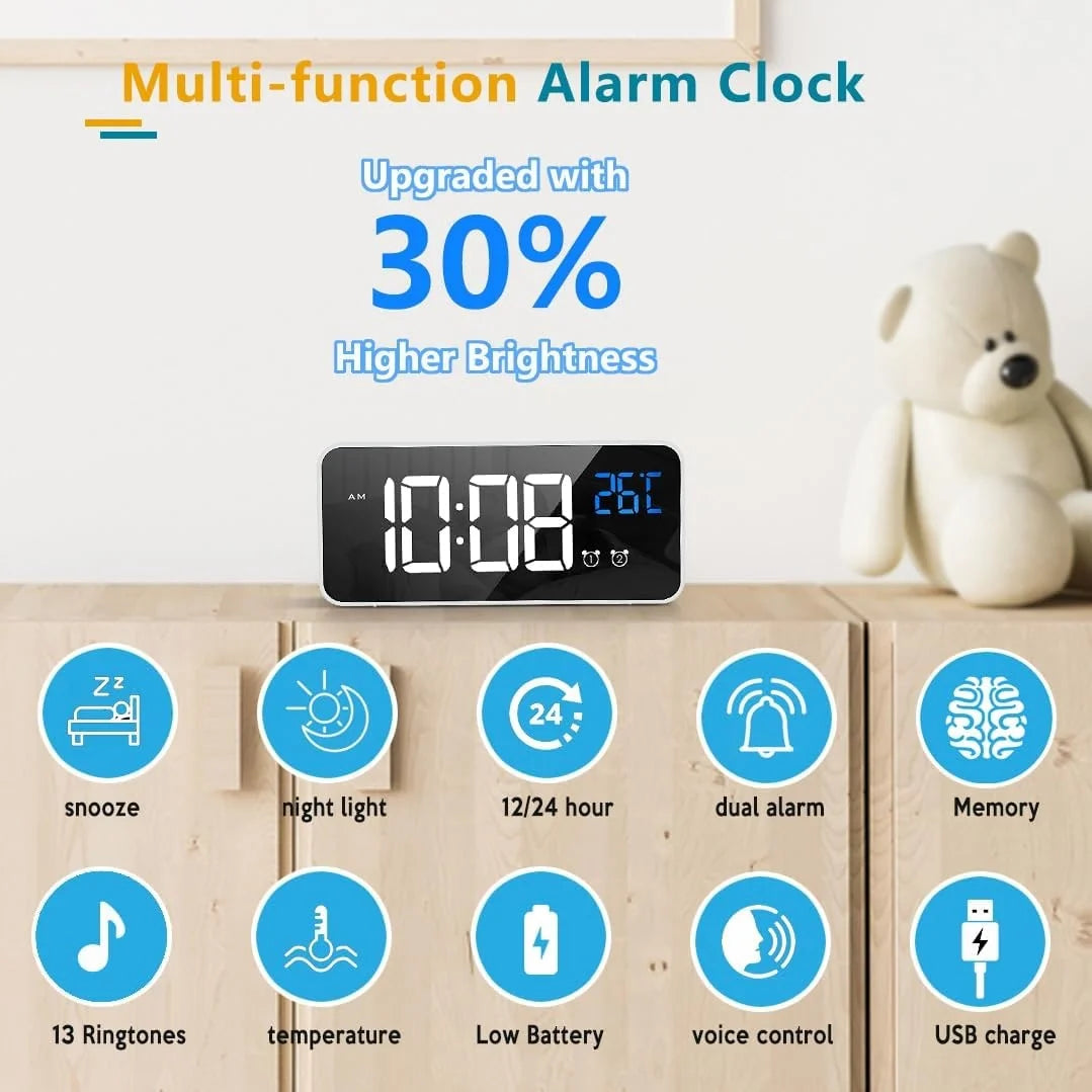 Digital Calendar Clock 11.5-Inch LED Remote & 19 Reminders