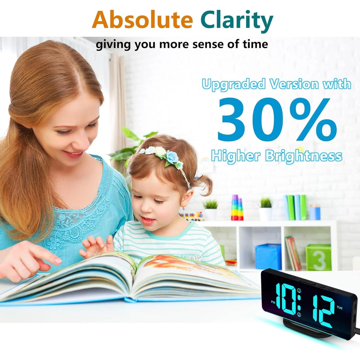Digital Calendar Clock 11.5-Inch LED Remote & 19 Reminders