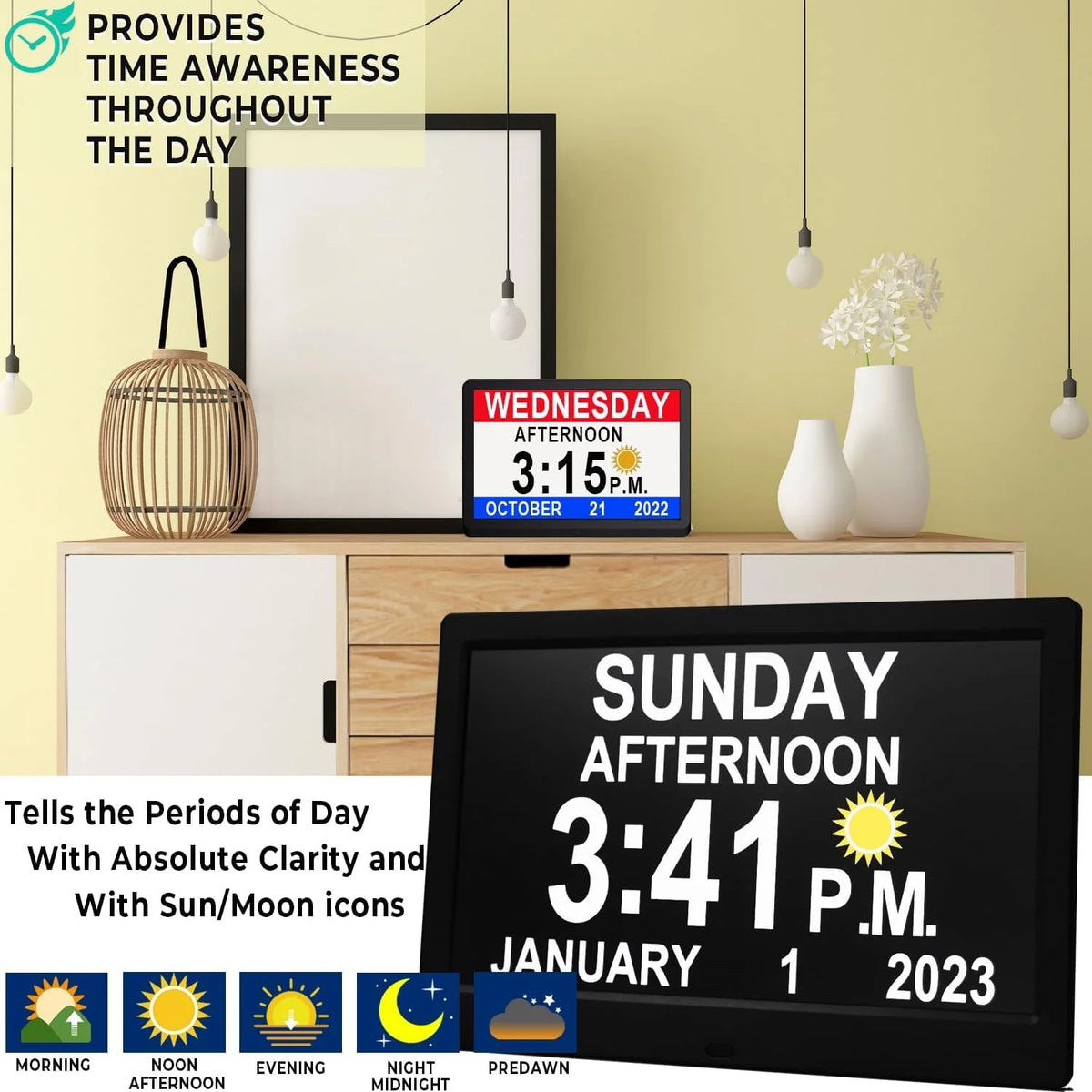 Digital Calendar Clock 11.5-Inch LED Remote & 19 Reminders