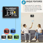 Digital Calendar Clock 11.5-Inch LED Remote & 19 Reminders