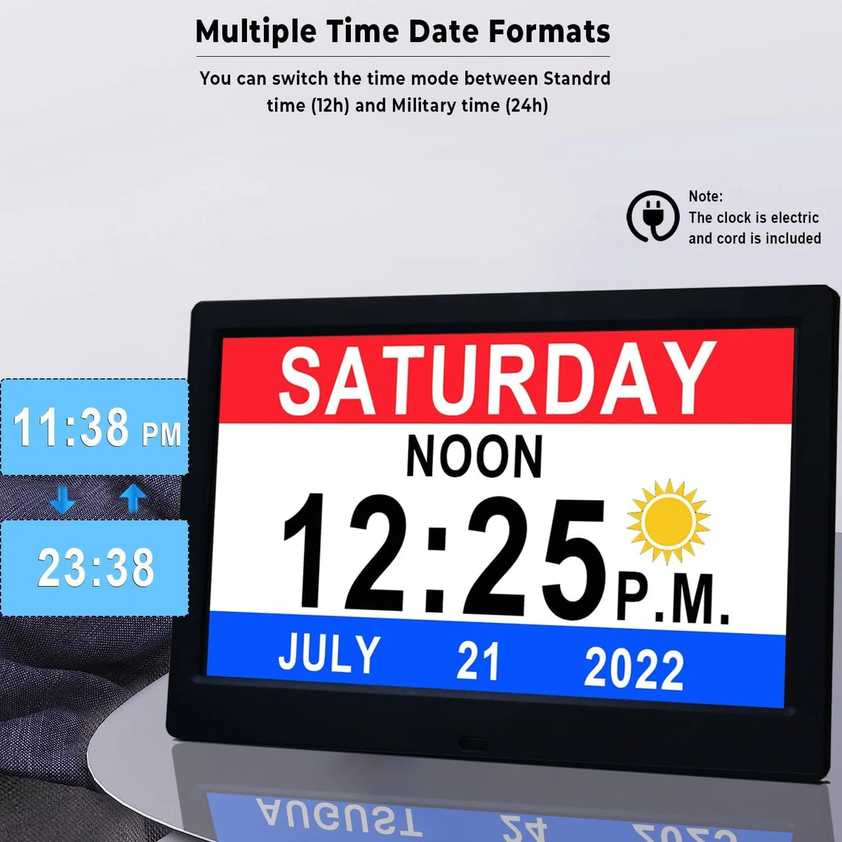Digital Calendar Clock 11.5-Inch LED Remote & 19 Reminders