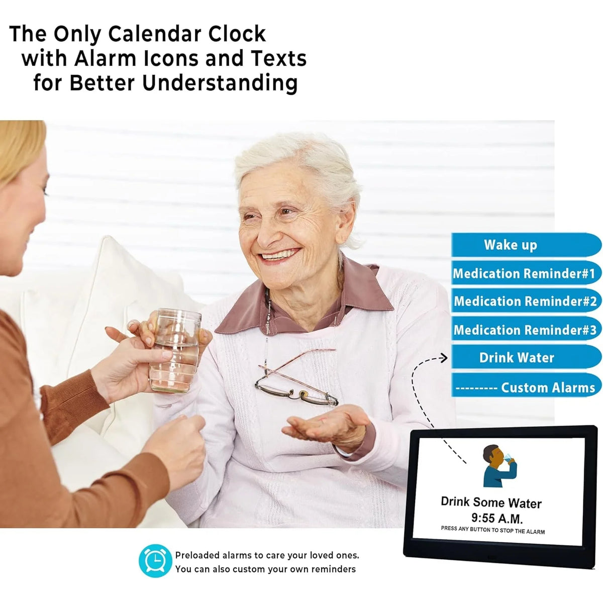 Digital Calendar Clock 11.5-Inch LED Remote & 19 Reminders