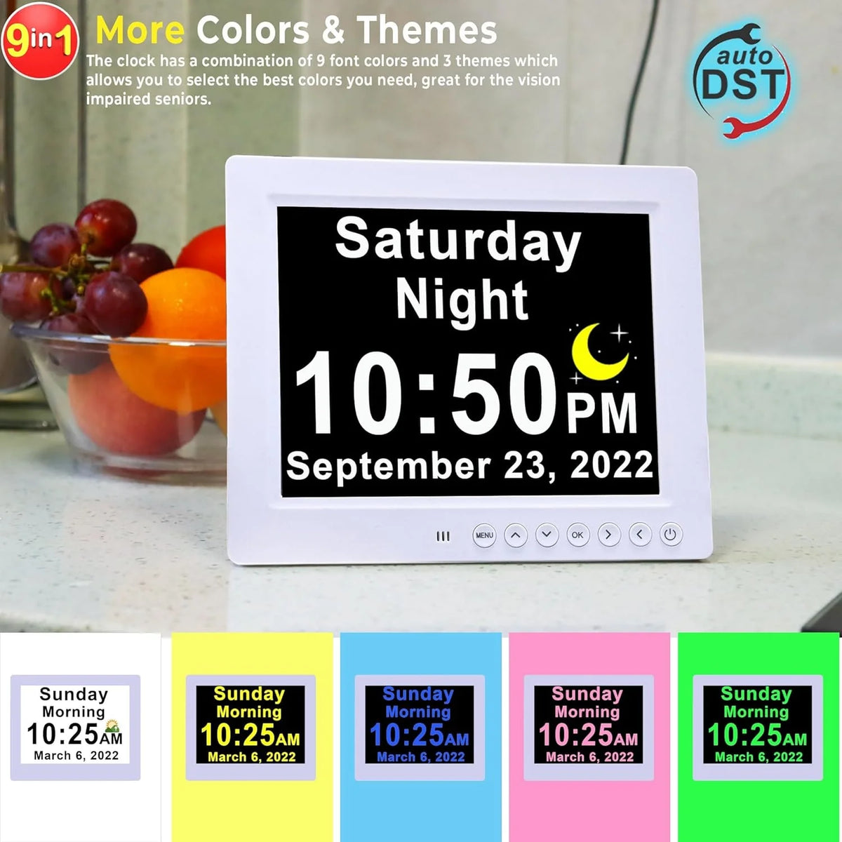 Digital Calendar Clock 11.5-Inch LED Remote & 19 Reminders