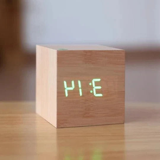 Digital Clock Concealed LED Wood Style Silent