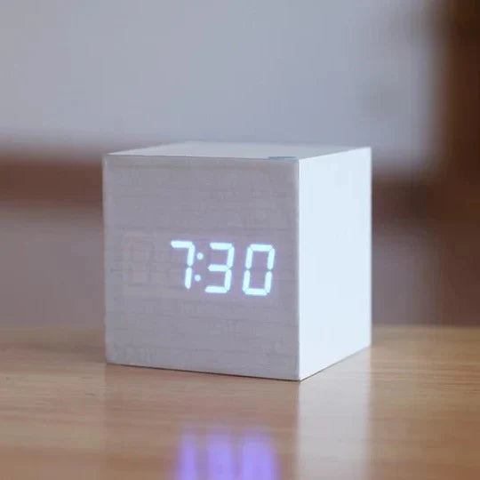 Digital Clock Wood-Style Hidden LED & Silent Operation